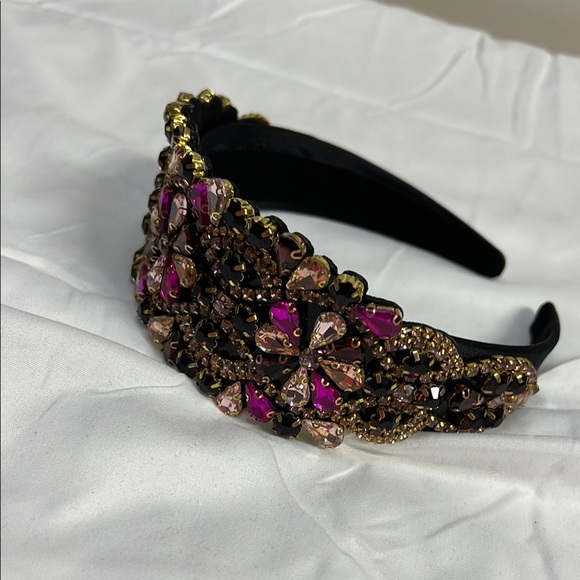 Accessories - Elegant Black and Pink Embellished Headband